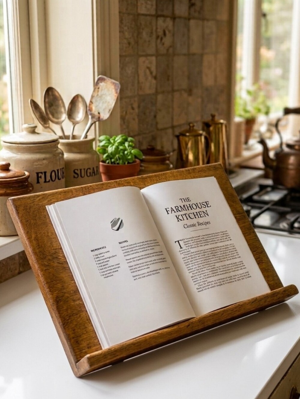 HANDCRAFTED Rustic Vintage Wooden Slope Reading Cookbook Book/Tablet Stand
